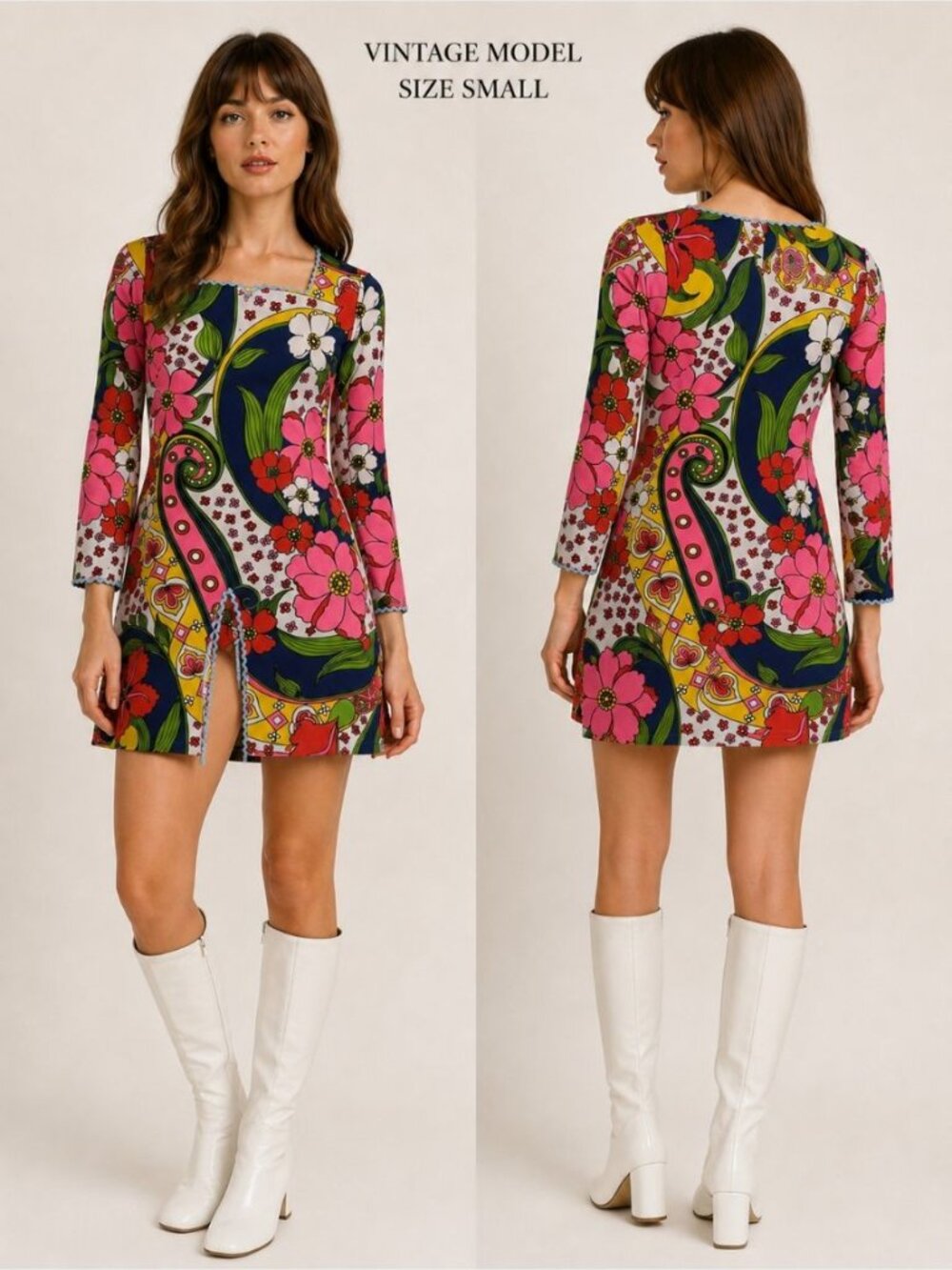 Vintage Flower multicolor Mini Dress Gogo Girl Halloween Size Small Handmade - Picture 1 of 14